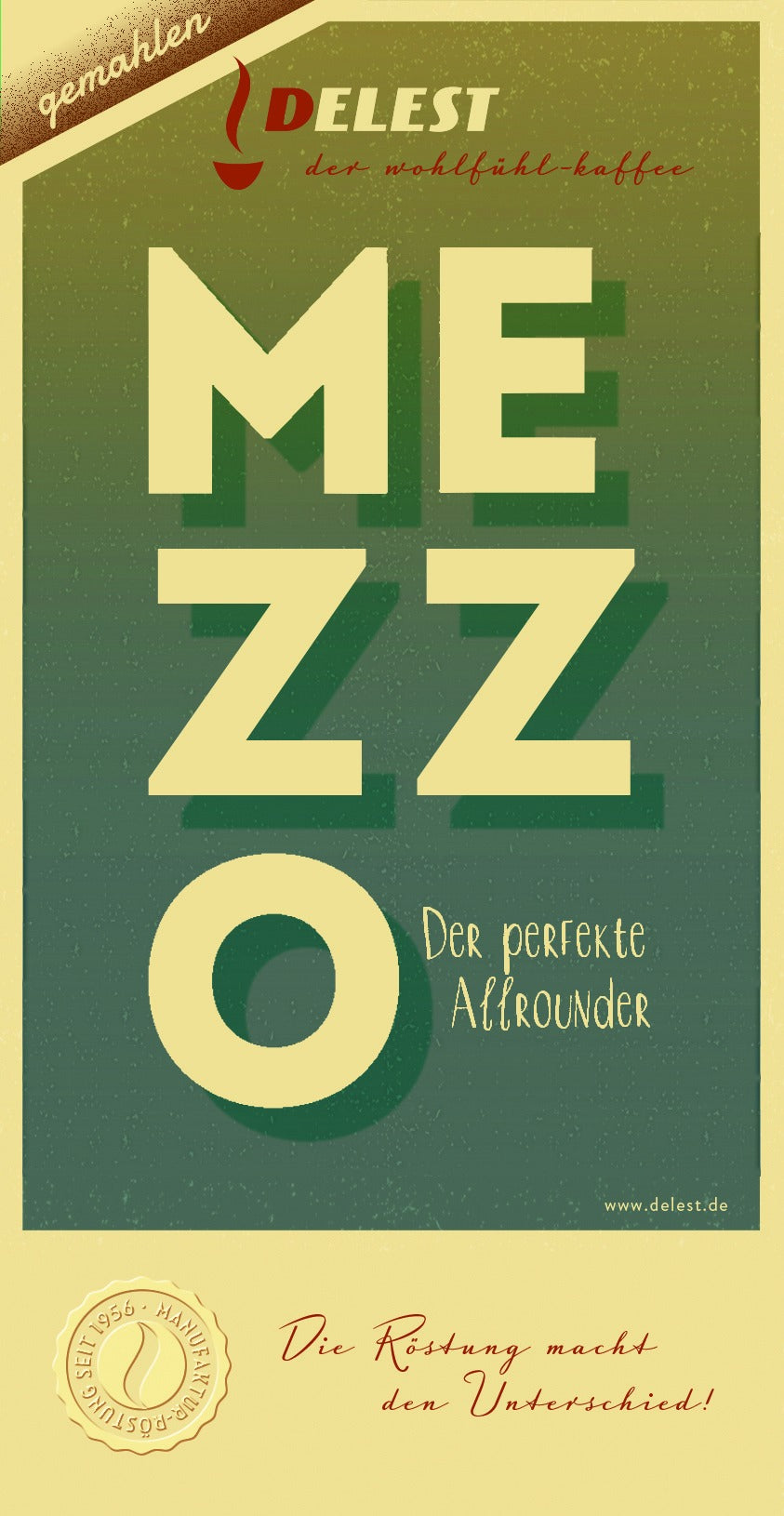 DELEST Mezzo gemahlen – Kaffeeverpackung mit Etikett, Der perfekte Allrounder, trommelgerösteter Arabica Kaffee